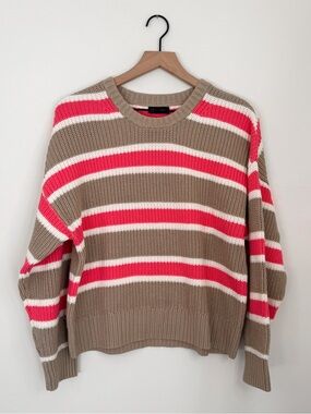 NWT GAP 100% Cotton Oversized Sweater Brown White Pink Stripe Size Medium